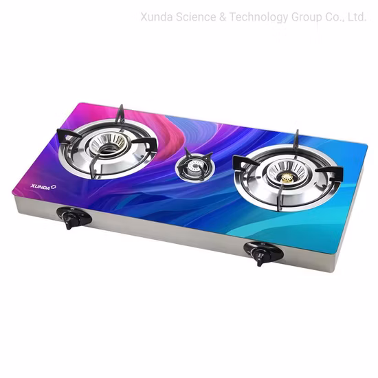 Xunda Fogão a Gás Fogão a Gás de Mesa Painel de Vidro Colorido 3D Queimadores de Gás de Mesa